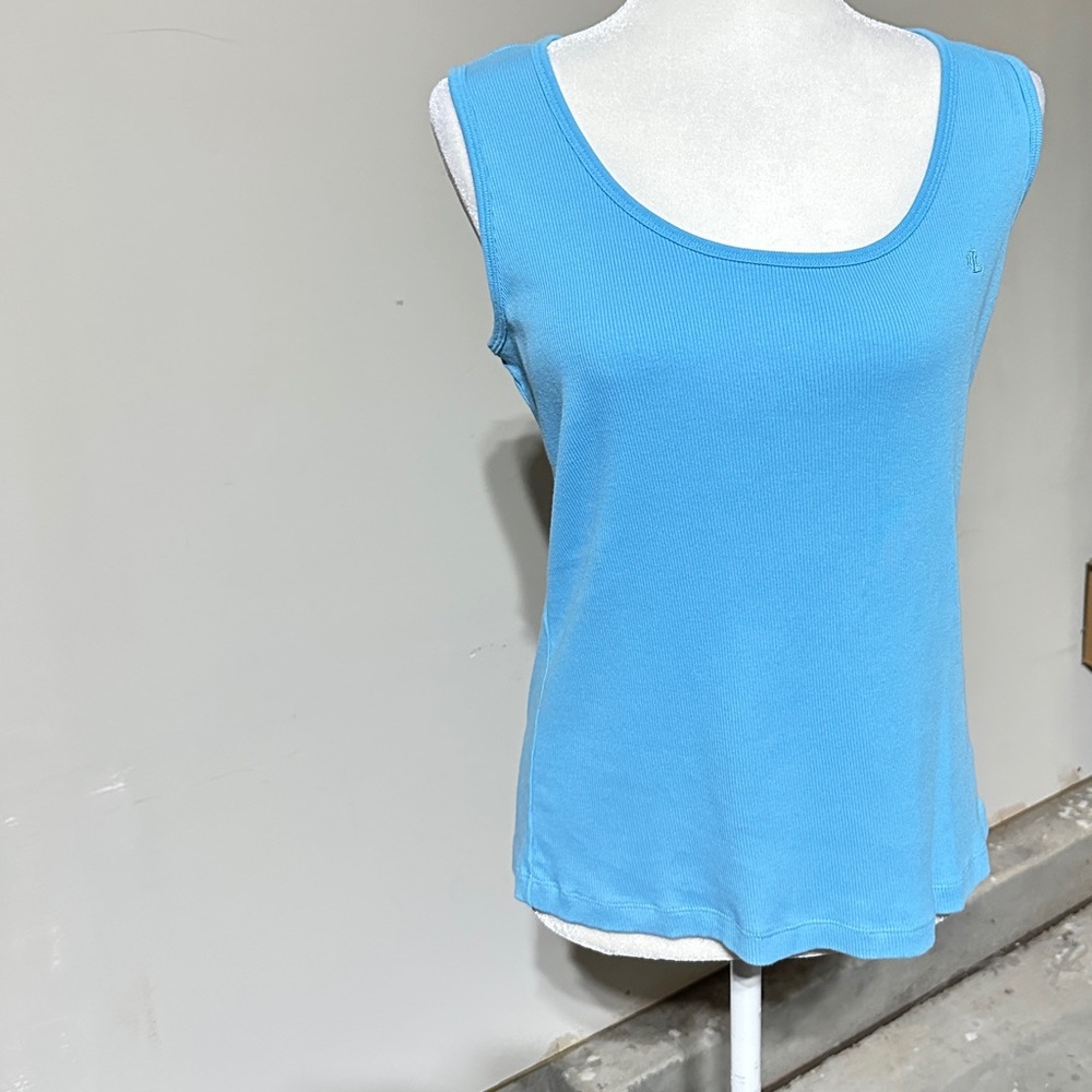 Lauren Ralph Lauren Women’s Logo Sleeveless Crew Neck Blue Tank Top Size L